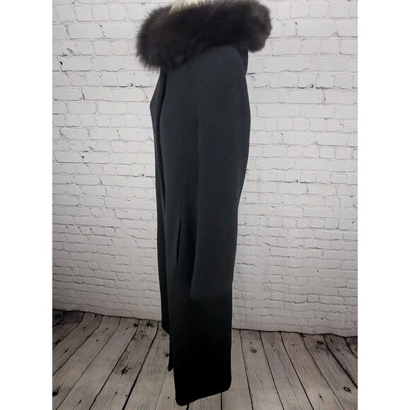 VTG Steve By Searle Black Italian Wool Fox Fur Trim Hooded Coat USA Made Size 6 - Picture 15 of 16